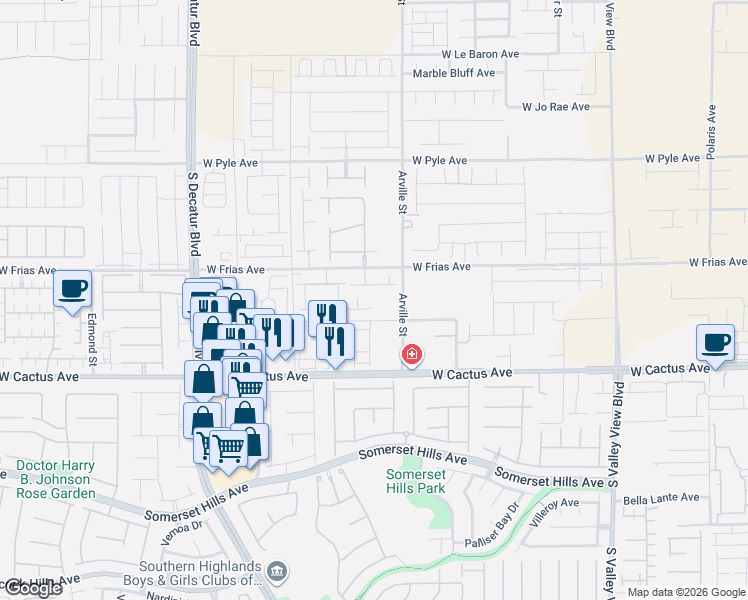 map of restaurants, bars, coffee shops, grocery stores, and more near 4454 Shallow Brush Avenue in Las Vegas