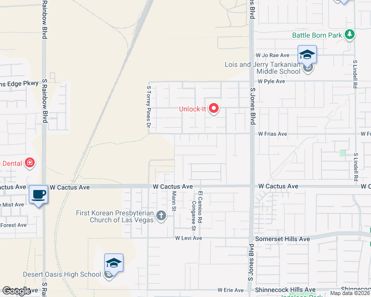 map of restaurants, bars, coffee shops, grocery stores, and more near 6331-6399 West Frias Avenue in Las Vegas