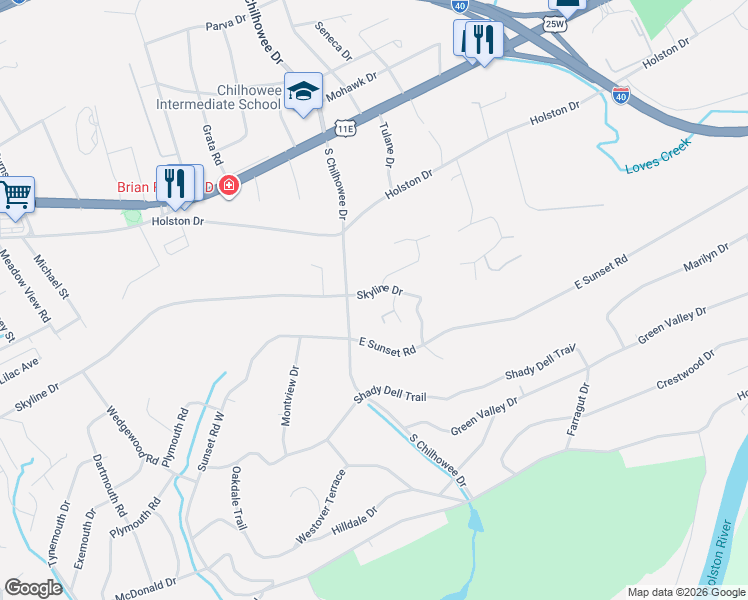 map of restaurants, bars, coffee shops, grocery stores, and more near 920 South Chilhowee Drive in Knoxville