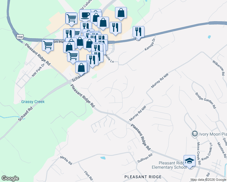 map of restaurants, bars, coffee shops, grocery stores, and more near 2031 Country Brook Lane in Knoxville