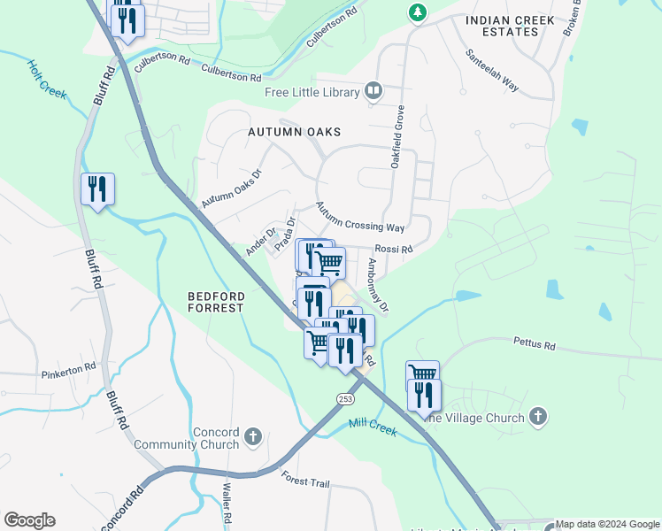 map of restaurants, bars, coffee shops, grocery stores, and more near 8527 Calistoga Way in Brentwood