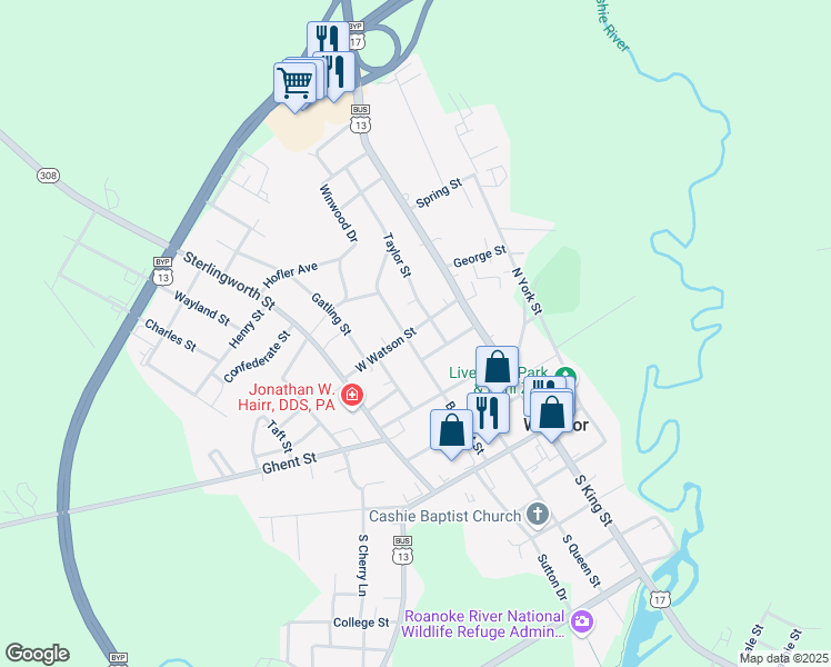 map of restaurants, bars, coffee shops, grocery stores, and more near 407 Belmont Street in Windsor