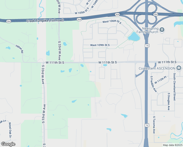 map of restaurants, bars, coffee shops, grocery stores, and more near 11110 South 26th West Avenue in Jenks