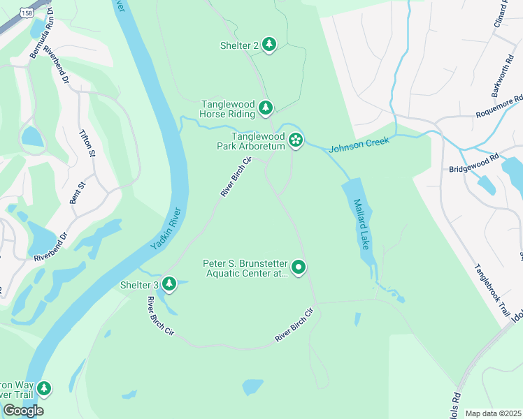 map of restaurants, bars, coffee shops, grocery stores, and more near Tanglewood Park Road in Clemmons