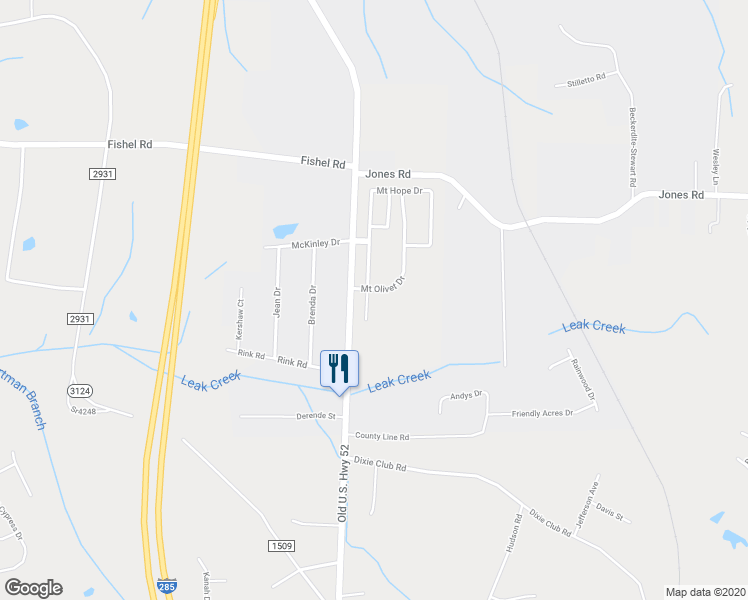 map of restaurants, bars, coffee shops, grocery stores, and more near 5257 Mount Hope Drive in Winston-Salem