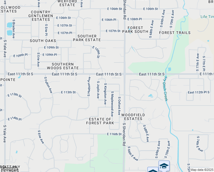 map of restaurants, bars, coffee shops, grocery stores, and more near 6004 East 112th Street in Tulsa