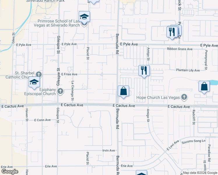 map of restaurants, bars, coffee shops, grocery stores, and more near 368 East Rush Avenue in Las Vegas