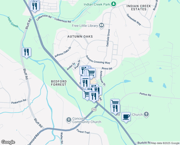 map of restaurants, bars, coffee shops, grocery stores, and more near 8432 Charbay Circle in Brentwood