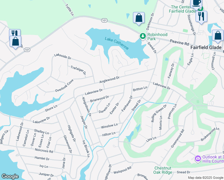 map of restaurants, bars, coffee shops, grocery stores, and more near 340 Lakeview Drive in Crossville