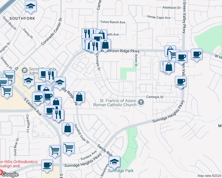 map of restaurants, bars, coffee shops, grocery stores, and more near 700 Carnegie Street in Henderson