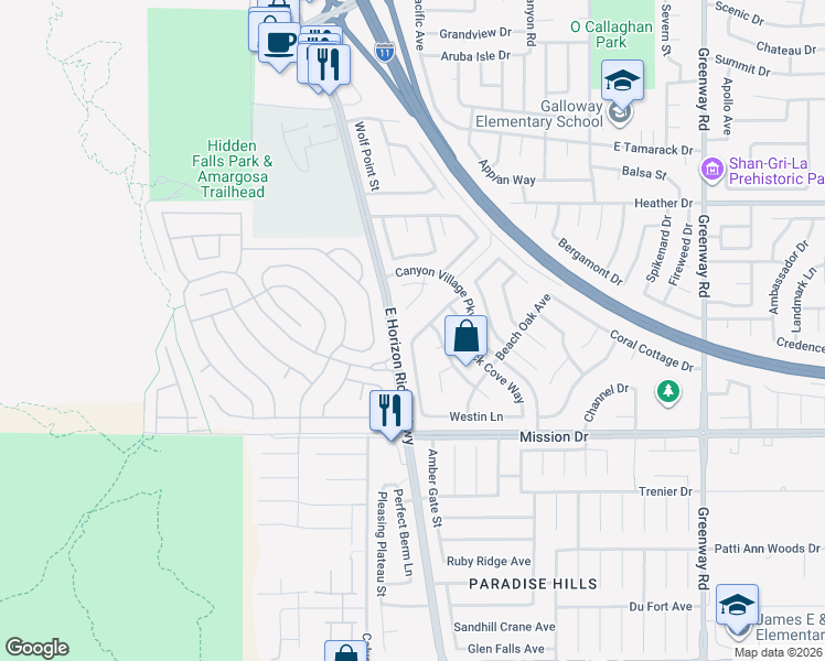 map of restaurants, bars, coffee shops, grocery stores, and more near 104 Mint Orchard Drive in Henderson