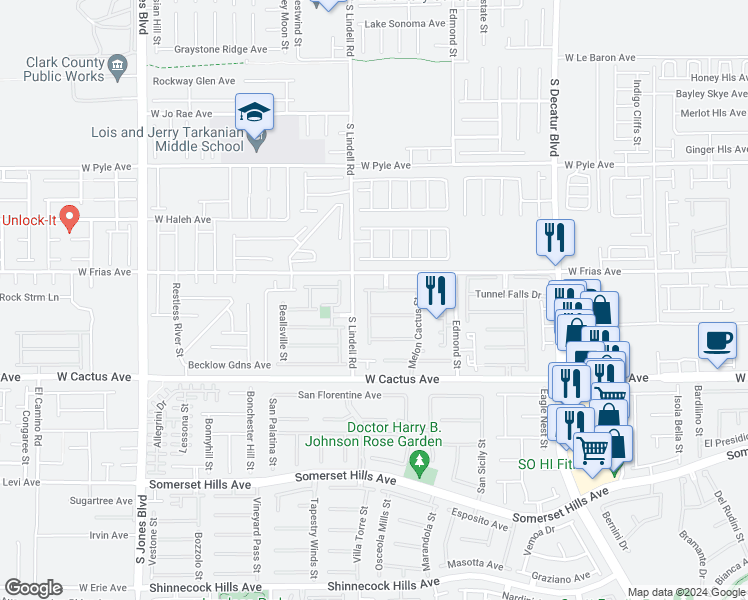 map of restaurants, bars, coffee shops, grocery stores, and more near 5449 Cholla Cactus Avenue in Las Vegas