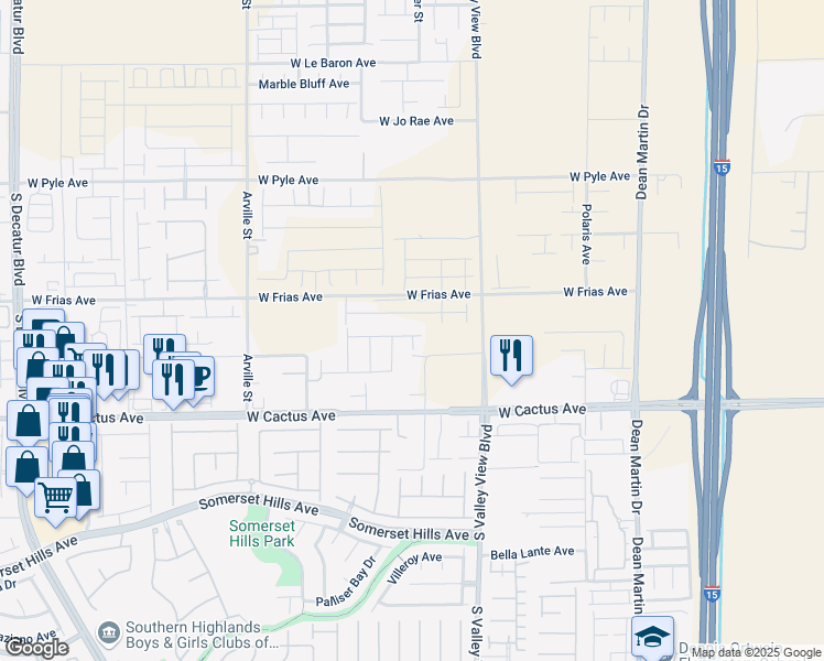map of restaurants, bars, coffee shops, grocery stores, and more near 10395 Schuster Street in Las Vegas