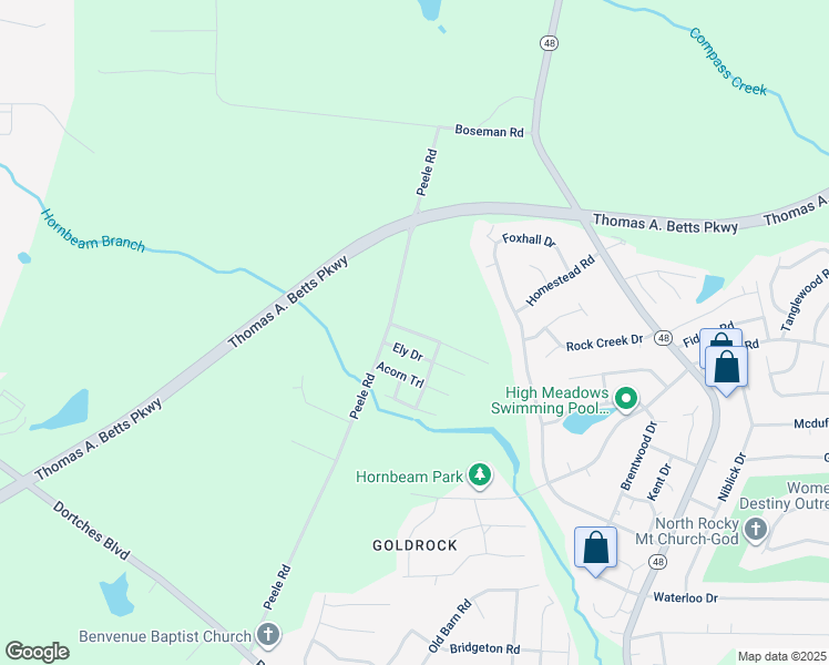 map of restaurants, bars, coffee shops, grocery stores, and more near 243 Fieldcrest Drive in Rocky Mount