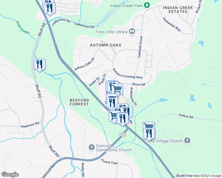 map of restaurants, bars, coffee shops, grocery stores, and more near 8403 Charbay Circle in Brentwood