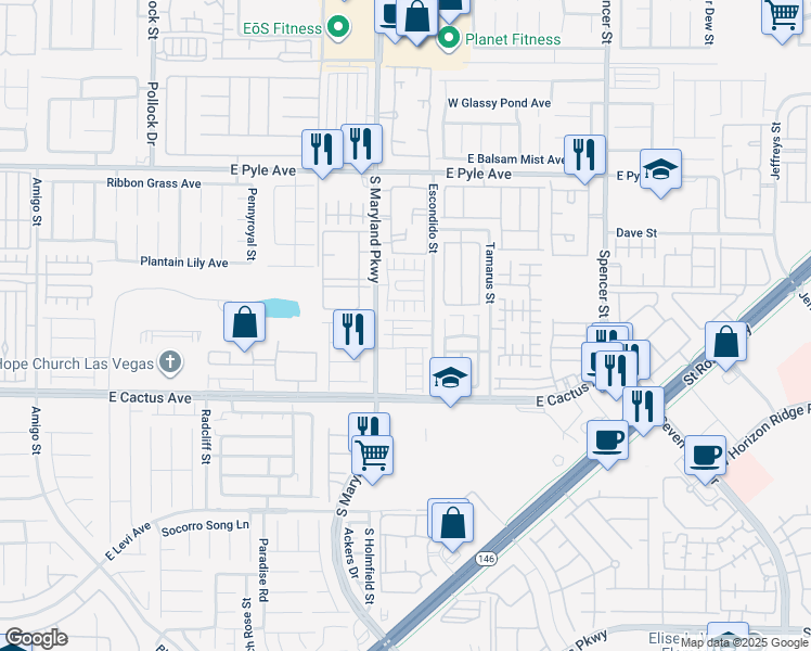 map of restaurants, bars, coffee shops, grocery stores, and more near 1273 Oak Village Avenue in Las Vegas