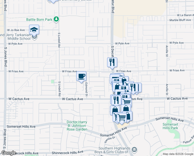 map of restaurants, bars, coffee shops, grocery stores, and more near 5083 Tunnel Falls Drive in Las Vegas