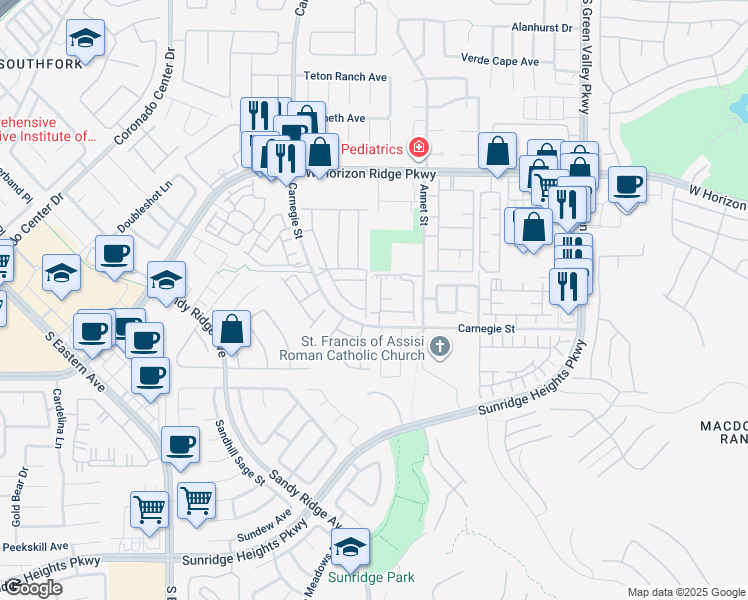 map of restaurants, bars, coffee shops, grocery stores, and more near 830 Carnegie Street in Henderson