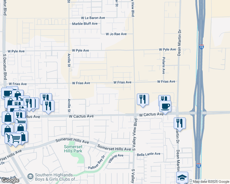 map of restaurants, bars, coffee shops, grocery stores, and more near 10395 Schuster Street in Las Vegas