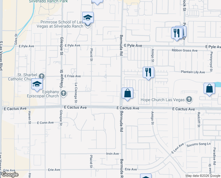 map of restaurants, bars, coffee shops, grocery stores, and more near 360 East Rush Avenue in Las Vegas