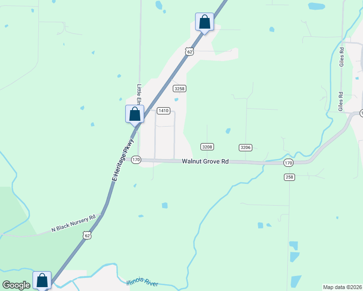 map of restaurants, bars, coffee shops, grocery stores, and more near 10834 Brady Road in Prairie Grove