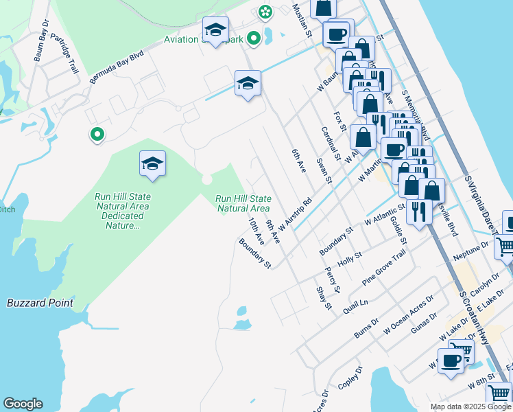 map of restaurants, bars, coffee shops, grocery stores, and more near 901 10th Avenue in Kill Devil Hills