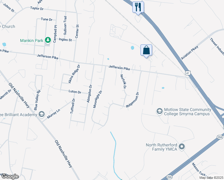 map of restaurants, bars, coffee shops, grocery stores, and more near 1846 Moonlight Drive in La Vergne
