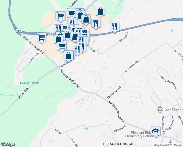 map of restaurants, bars, coffee shops, grocery stores, and more near 2031 Country Brook Lane in Knoxville