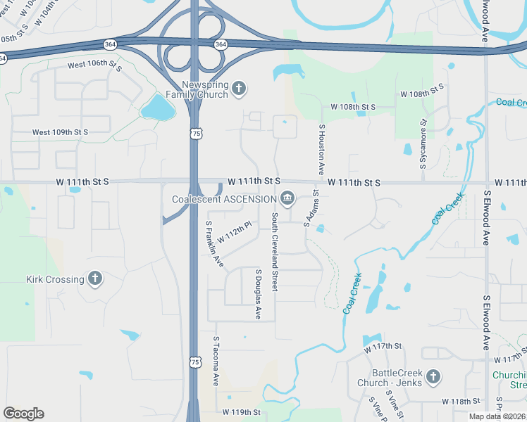 map of restaurants, bars, coffee shops, grocery stores, and more near 11227 South Douglas Avenue in Jenks