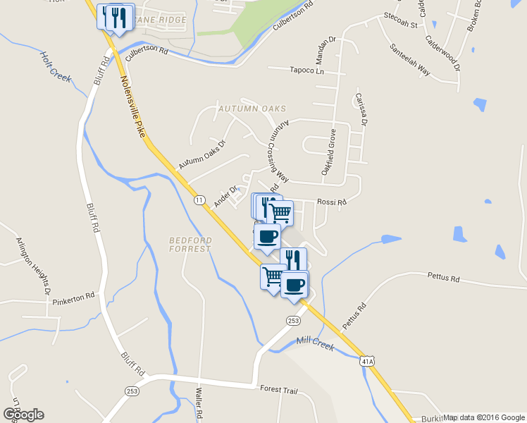 map of restaurants, bars, coffee shops, grocery stores, and more near 8403 Charbay Circle in Brentwood
