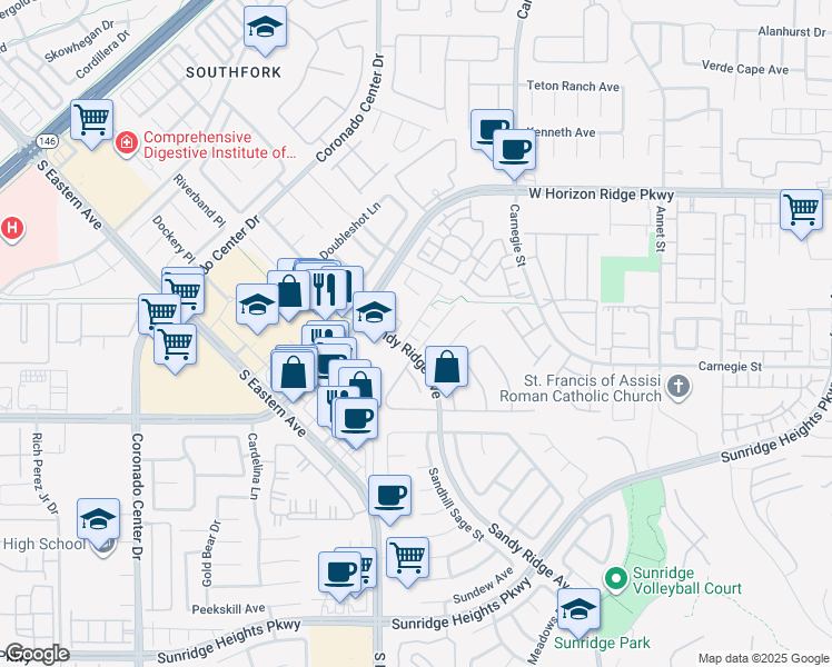 map of restaurants, bars, coffee shops, grocery stores, and more near 692 Fantasy Court in Henderson