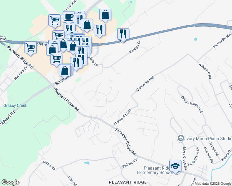 map of restaurants, bars, coffee shops, grocery stores, and more near 6313 Stillglen Lane in Knoxville