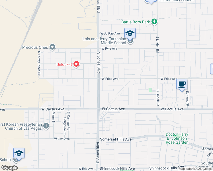 map of restaurants, bars, coffee shops, grocery stores, and more near 6015 West Rush Avenue in Las Vegas
