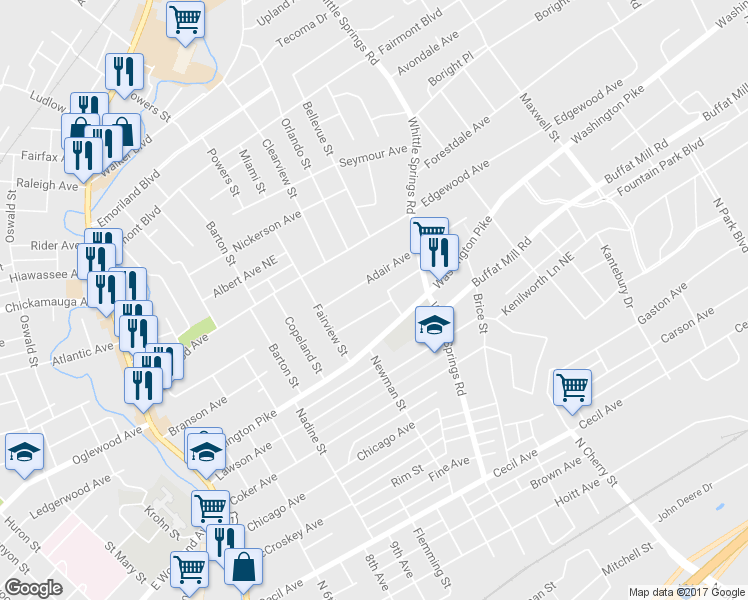 map of restaurants, bars, coffee shops, grocery stores, and more near 2221 Belvoir Avenue in Knoxville