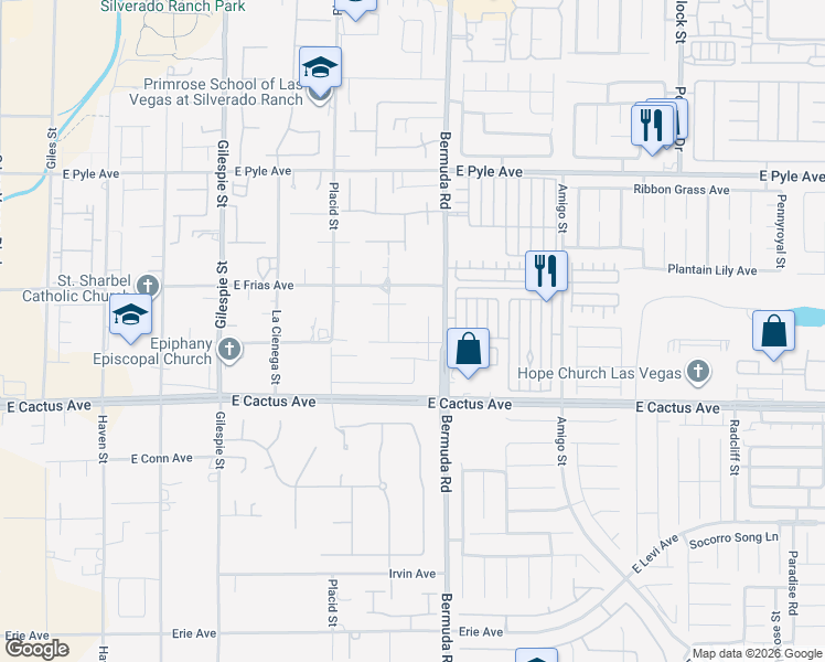 map of restaurants, bars, coffee shops, grocery stores, and more near 368 East Rush Avenue in Las Vegas