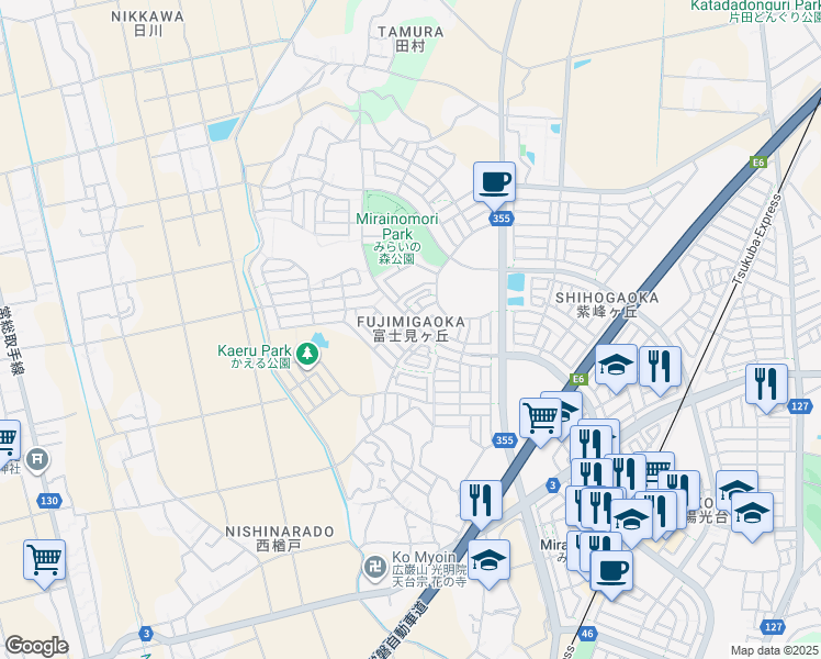 map of restaurants, bars, coffee shops, grocery stores, and more near in Tsukubamirai