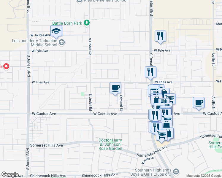 map of restaurants, bars, coffee shops, grocery stores, and more near 10324 Melon Cactus Street in Las Vegas