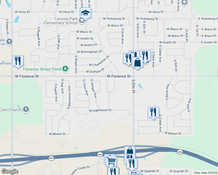 map of restaurants, bars, coffee shops, grocery stores, and more near 4906 South Gum Avenue in Broken Arrow