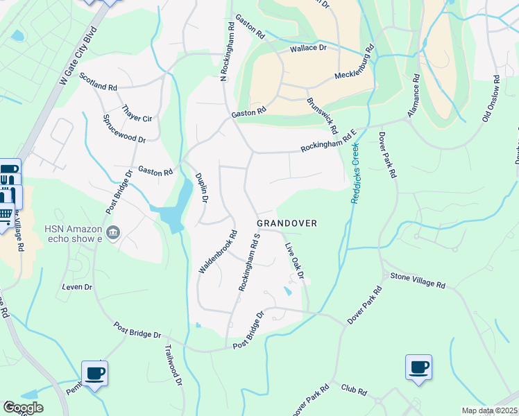 map of restaurants, bars, coffee shops, grocery stores, and more near 3805 Rockingham Road South in Greensboro