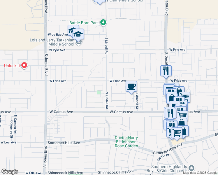 map of restaurants, bars, coffee shops, grocery stores, and more near 5493 Cholla Cactus Avenue in Las Vegas