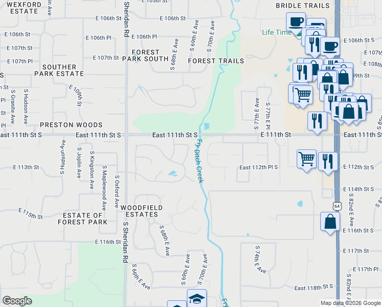 map of restaurants, bars, coffee shops, grocery stores, and more near 11126 South 70th East Avenue in Bixby