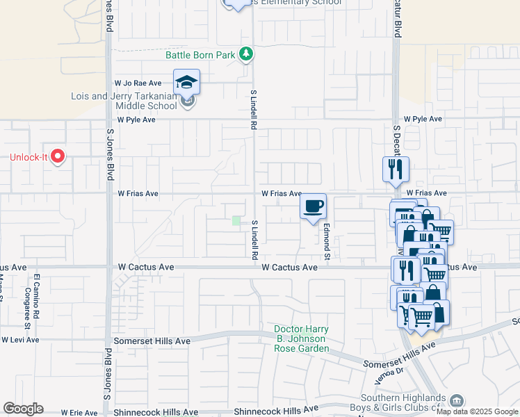 map of restaurants, bars, coffee shops, grocery stores, and more near 5493 Cholla Cactus Avenue in Las Vegas