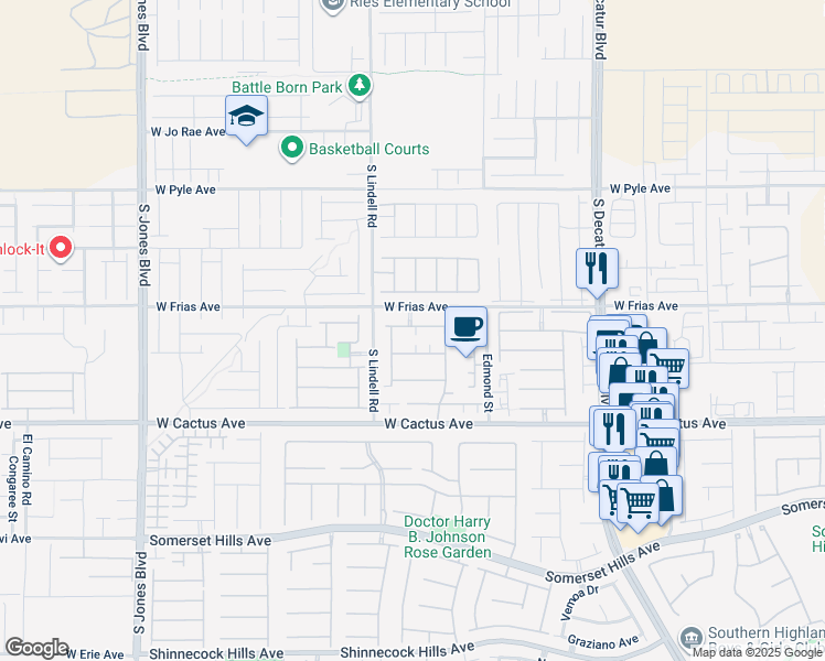 map of restaurants, bars, coffee shops, grocery stores, and more near 5411 Cholla Cactus Ave in Las Vegas