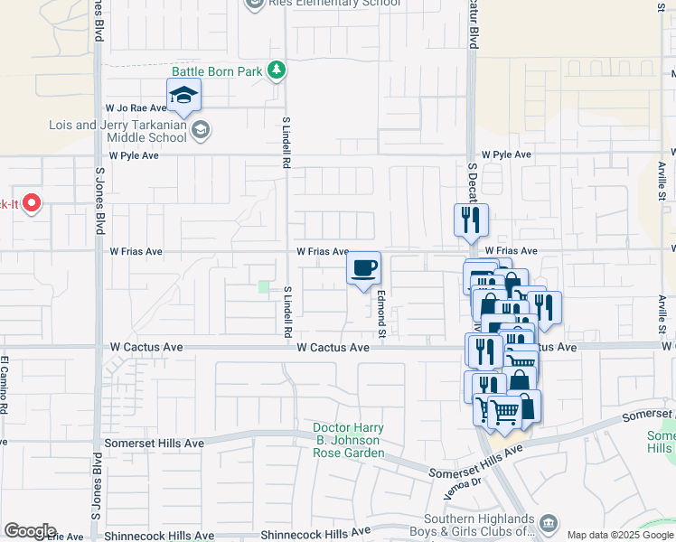 map of restaurants, bars, coffee shops, grocery stores, and more near 5345 Cholla Cactus Avenue in Las Vegas