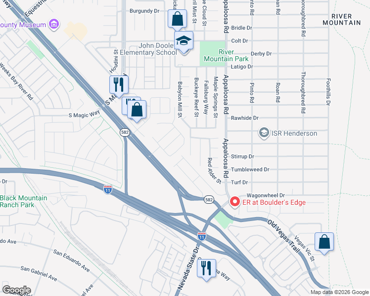 map of restaurants, bars, coffee shops, grocery stores, and more near 1299 El Solindo Lane in Henderson