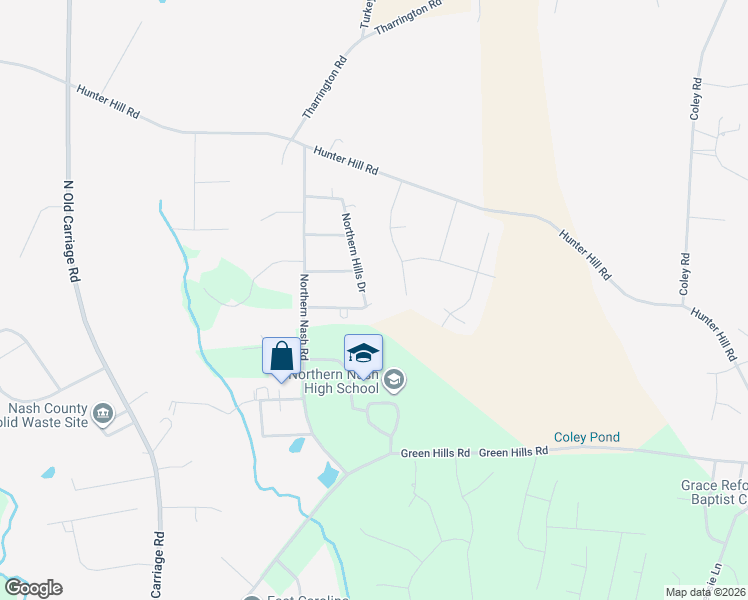 map of restaurants, bars, coffee shops, grocery stores, and more near 3655 Northern Hills Drive in Rocky Mount