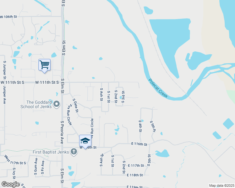 map of restaurants, bars, coffee shops, grocery stores, and more near 11113 South 2nd Street in Jenks
