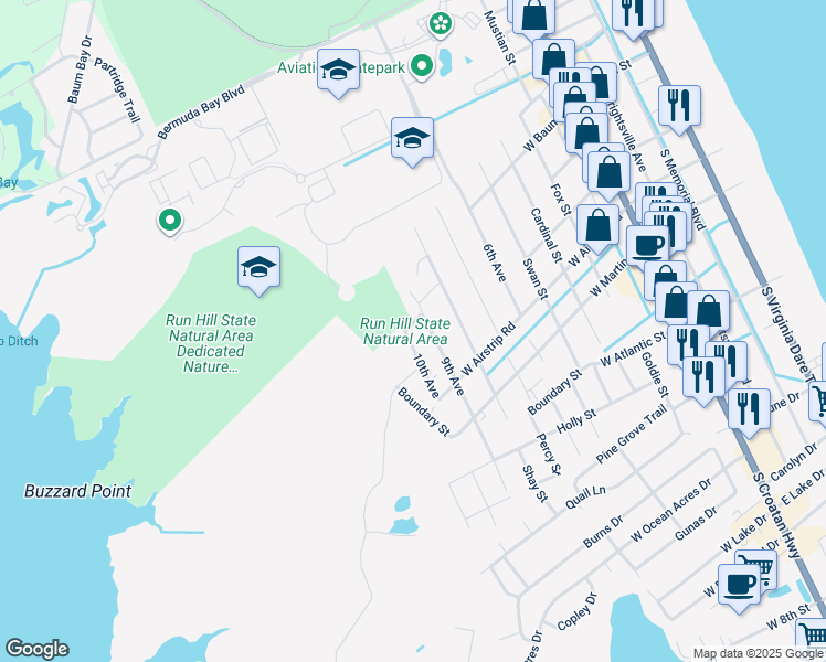 map of restaurants, bars, coffee shops, grocery stores, and more near 901 10th Avenue in Kill Devil Hills