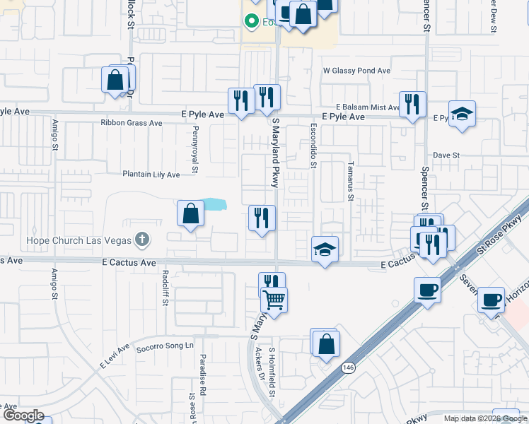 map of restaurants, bars, coffee shops, grocery stores, and more near 1176 Claire Rose Avenue in Las Vegas