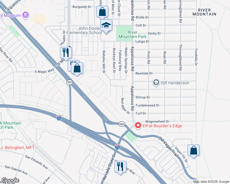 map of restaurants, bars, coffee shops, grocery stores, and more near 2205 Maple Shade Street in Henderson